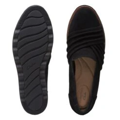 Clarks Sharon Villa Black Suede Wedge Loafer 12 Clarks Sharon Villa Black Suede Wedge Loafer -Wonders Shop 26153283 7