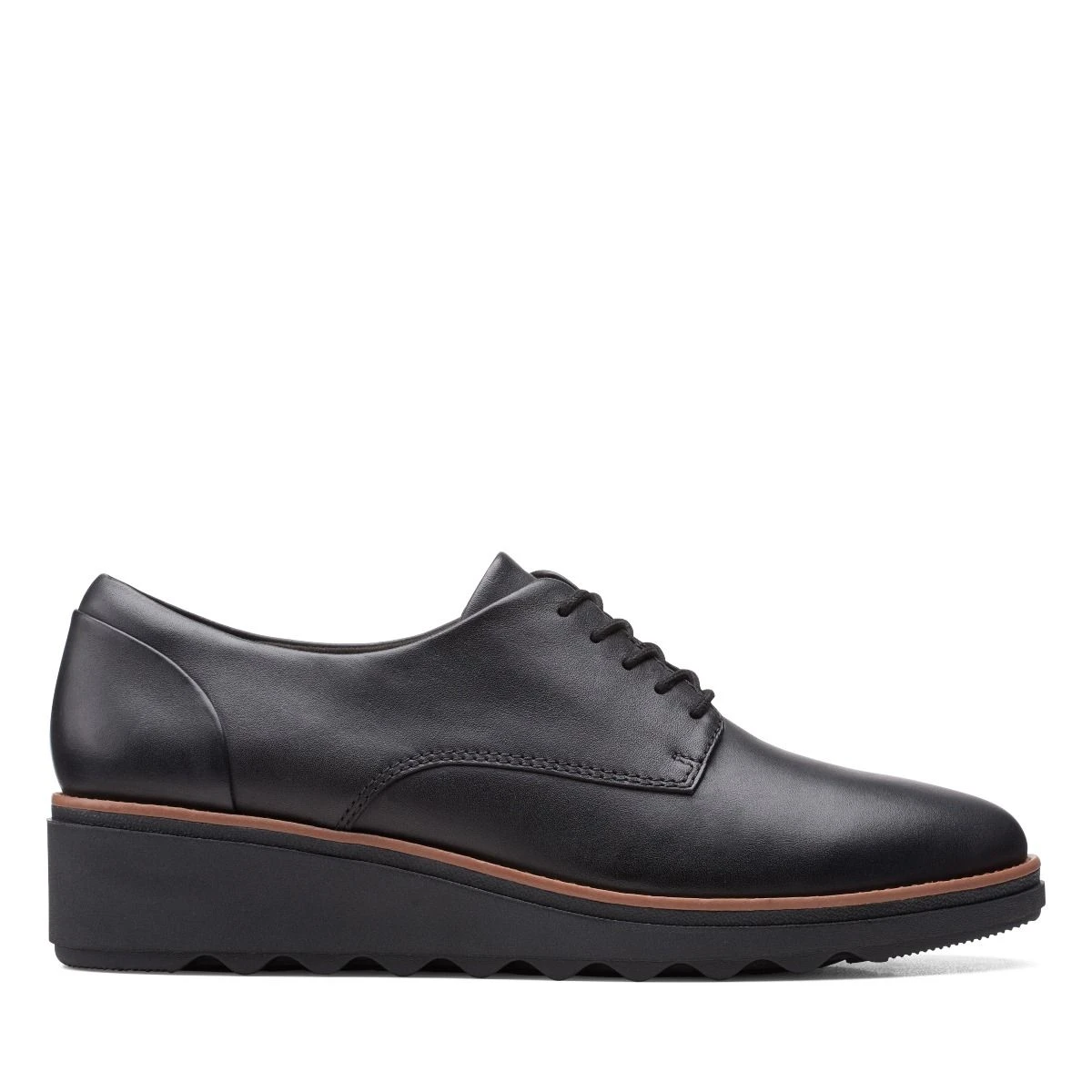 Clarks Sharon Noel Black Leather Lace-Up Wedge Oxford 3 Clarks Sharon Noel Black Leather Lace-Up Wedge Oxford
