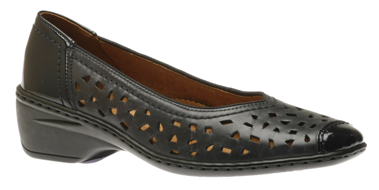 Rashida Navy Perforated Leather Low Heel Pump 3 Rashida Navy Perforated Leather Low Heel Pump