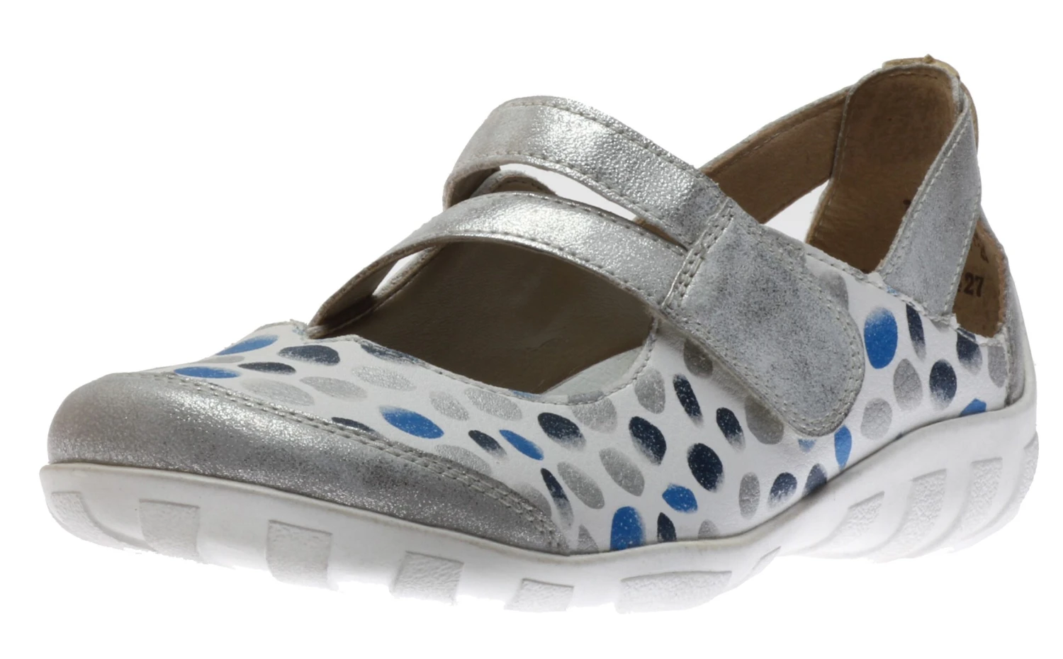 Remonte Space White Silver Blue Dot Cutout Mary Jane Flat Shoe 3 Remonte Space White Silver Blue Dot Cutout Mary Jane Flat Shoe