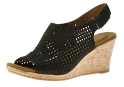 Rockport Briah Black Perforated Nubuck Leather Slingback Wedge Sandal
