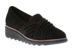 Clarks Sharon Villa Black Suede Wedge Loafer 13 Clarks Sharon Villa Black Suede Wedge Loafer -Wonders Shop clasharonv21