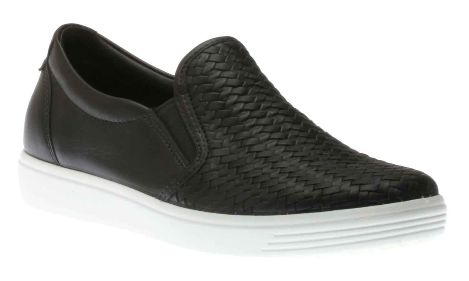 ECCO Women's Soft 7 Woven Black Leather Slip-On Sneaker 3 ECCO Women's Soft 7 Woven Black Leather Slip-On Sneaker