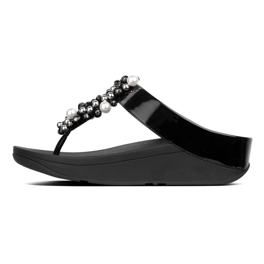 Deco Black Pearlized Patent Faux Leather Thong Sandal 5 Deco Black Pearlized Patent Faux Leather Thong Sandal - Image 3