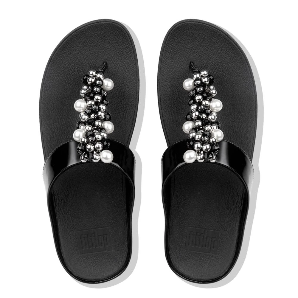 Deco Black Pearlized Patent Faux Leather Thong Sandal 4 Deco Black Pearlized Patent Faux Leather Thong Sandal - Image 2