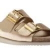 Mephisto Hester Light Sand Gold Buckle Textured Leather Slide Sandal -Wonders Shop mephester07