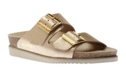 Mephisto Hester Light Sand Gold Buckle Textured Leather Slide Sandal
