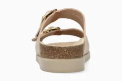 Mephisto Hester Light Sand Gold Buckle Textured Leather Slide Sandal -Wonders Shop mephester07e