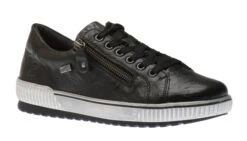 Remonte Ottawa Black Leather Zipper Lace-Up Sneaker