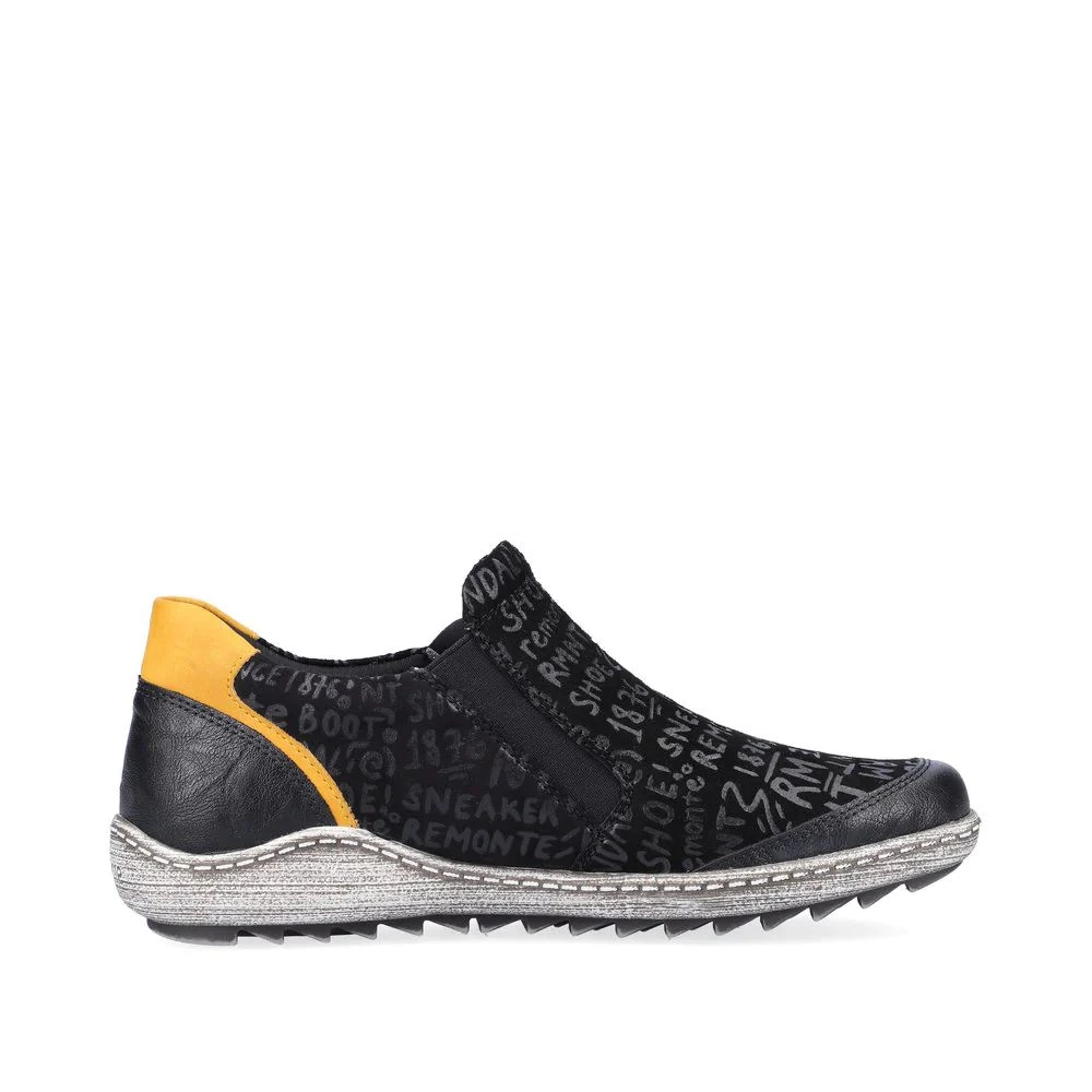 Remonte Gargano Black Yellow Print Zipper Sneaker 4 Remonte Gargano Black Yellow Print Zipper Sneaker - Image 2