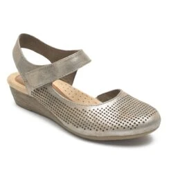 Rockport Judson Metallic Perforated Leather Wedge Sandal
